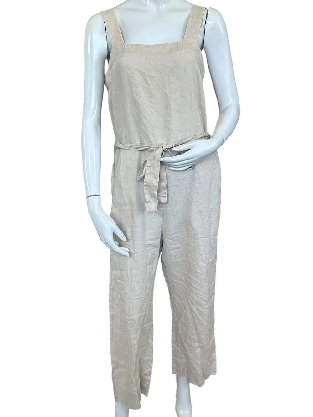 Quince Light Beige 100% European Linen Square Neck Jumpsuit Driftwood Size Small